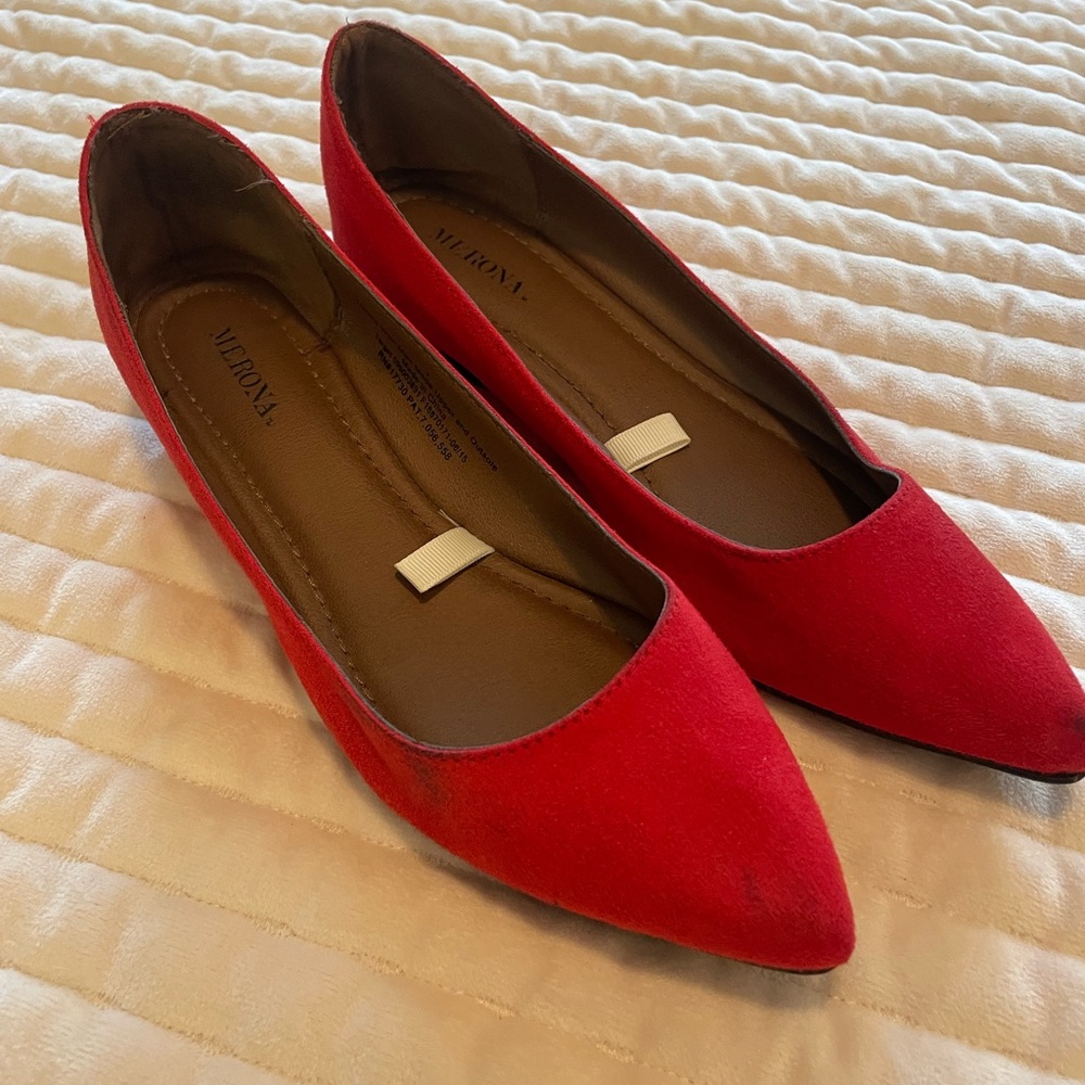 Merona suede red flats with pointed toe